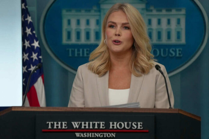 Woman speaking at White House press briefing podium