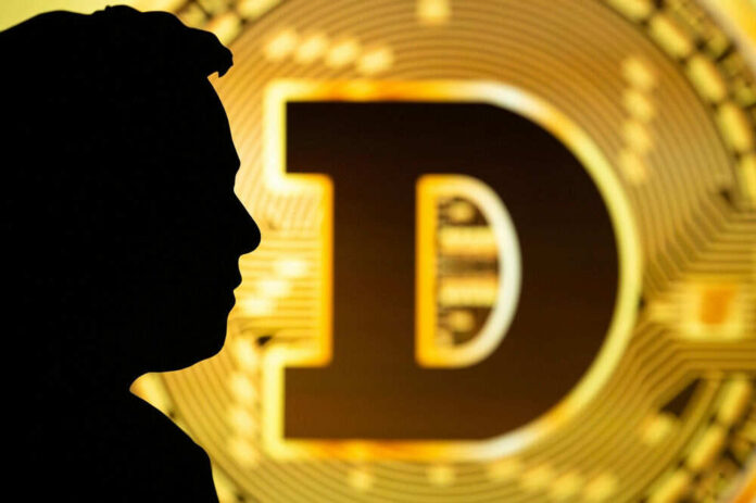 Silhouette of person with large golden D logo