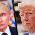 Split image of Donald Trump and Vladimir Putin during a public appearance