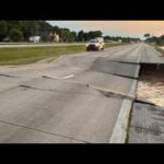 All westbound lanes of I-70 closed near Centerville after road surface is washed away by floodwaters